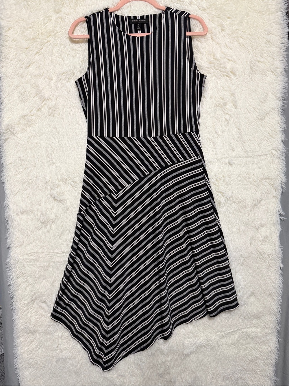 Banana Republic Womens Striped Sleeveless Asymmetrical Midi Dress S Fit & Flare